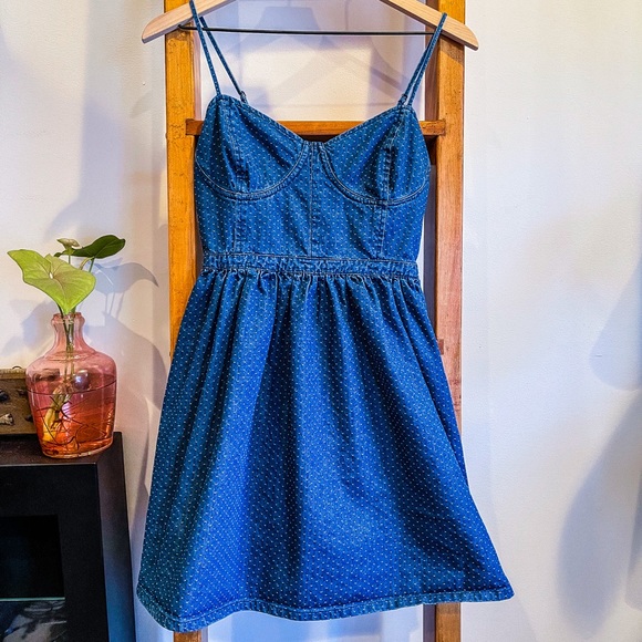 Free People Dresses & Skirts - Free People SZ S Polka Dot Denim Baby Doll Dress!